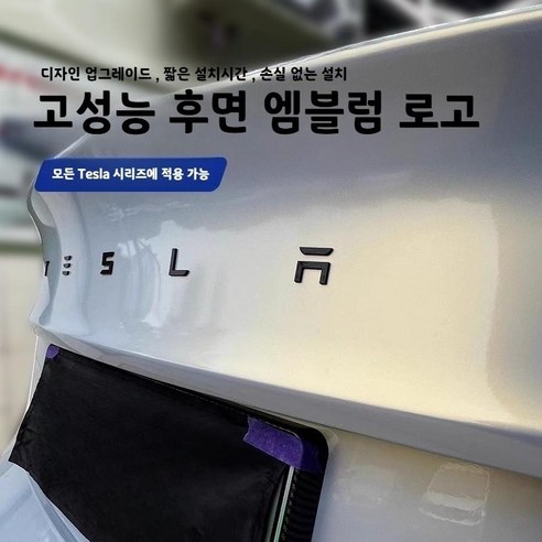 테슬라로고 테슬라 호환 엠블럼 스티커 아연합금 TESLA 레터링 후면, 블랙, 1개