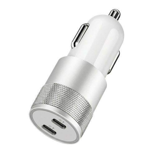 PD30W+QC3.0 메탈 차량용 충전기 알루미늄 스몰건 LED 앰버라이팅 USB+타입C 듀얼포트 시거잭 고속충전기, 은색, CC7