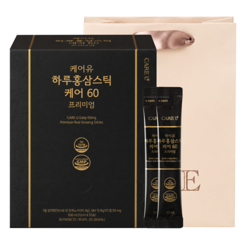 케어유 케어60 프리미엄 6년근 진세노사이드 60mg 고려 홍삼스틱 + 쇼핑백, 1개, 50회분