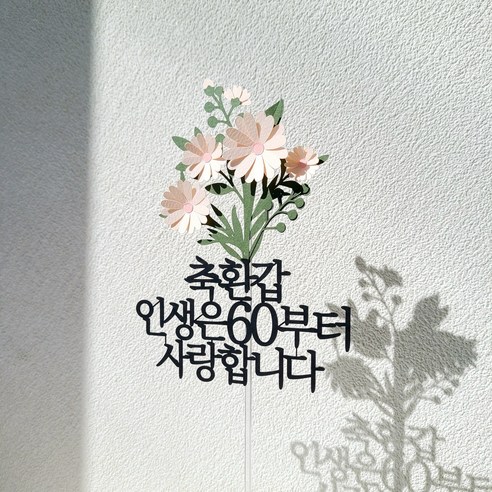 소소애 케이크토퍼 부모님 생신 데이지꽃다발 꽃 선물, 축환갑-인생은60부..., 1개