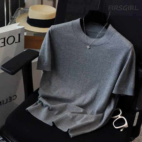 FIRSGIRL 여성 슬림핏 쿨링감 반팔 니트 티
