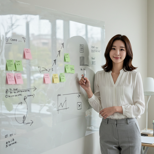 스틱온 붙이는 화이트보드 투명 메모보드 특허 시트지, 투명_대형