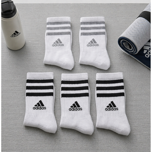 [국내정품] 아디다스 양말 헬스 러닝 남성 장목 쿠션 5족 세트, WHITE+WHITE, 5개