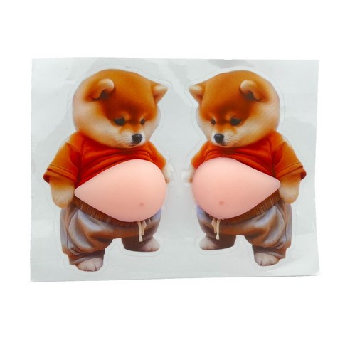 조은디 시바견 뱃살 스티커 자동차 문콕 방지 스트레스해소 3D입체스티커(좌/우 한세트), 1세트, 아련한 뱃살 시바견
