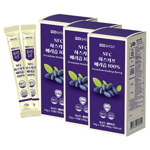 올바른습관 폴란드 NFC 하스카프베리착즙 100% 스틱, 3개, 100g