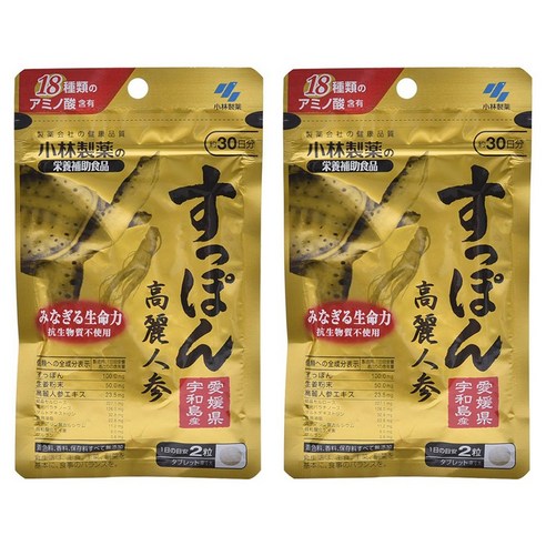 고바야시 영양 보조 식품 자라 고려인삼 타블렛, 2개, 60정