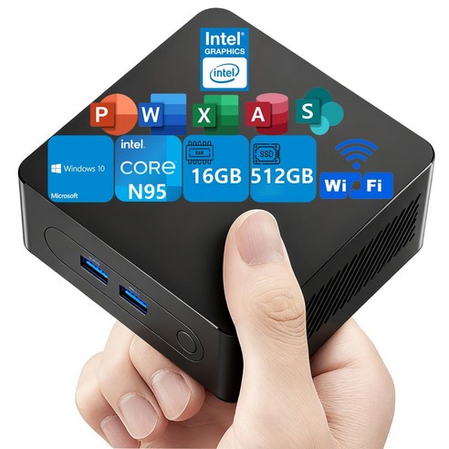 미니PC 고사양 UHD Intel N95 16/512 데스크탑 미니피씨 사무용 컴퓨터 미니pc 한국어 지원 가능 윈도우10, Intel® UHD Graphics, WIN10, 512GB, 16GB, 검은색