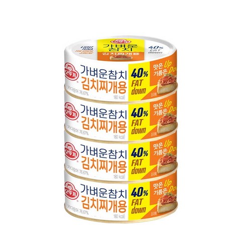 오뚜기 가벼운 참치 김치찌개용, 100g, 4개