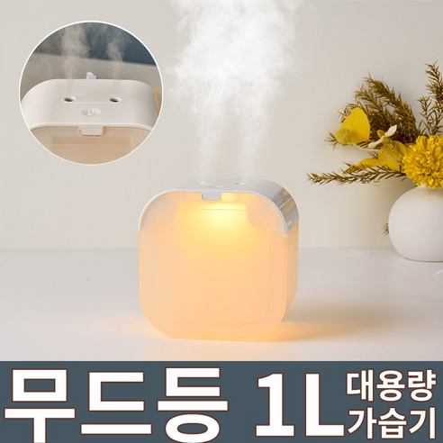 WOWWAY 미니 가습기 듀얼미스트 1L 무드등 무소음 가정용 사무실용 탁상용 가습기, 화이트