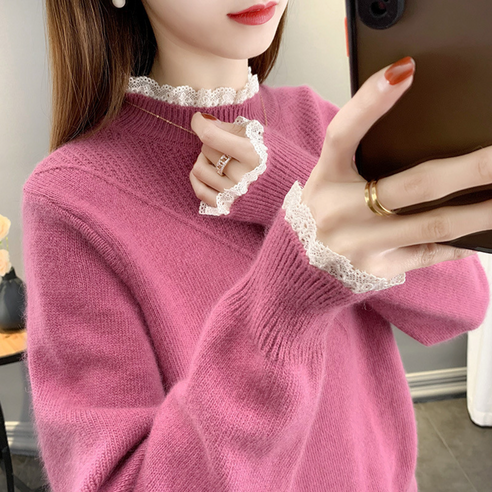 에쉬울프 여성 러블리 심플 레이스 포인트 니트티
