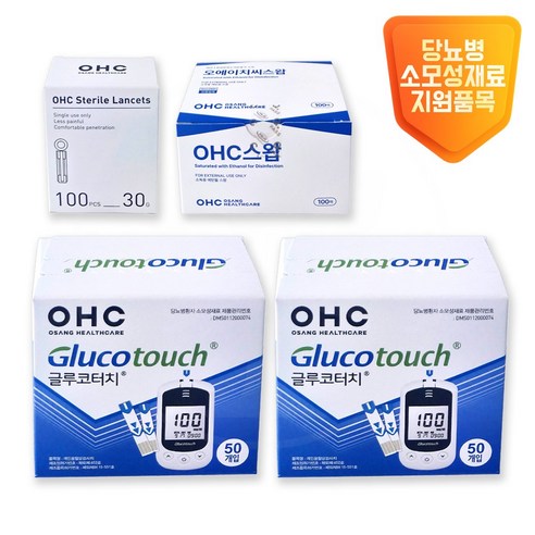오상헬스케어 글루코터치 혈당시험지 100p+채혈침 100p+알콜솜 100p, 100매, 1개
