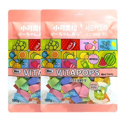 샤오커오라 민트향 비타민C 과일 12종 믹스 베트남 무설탕 사탕 캔디, 2개, 100g