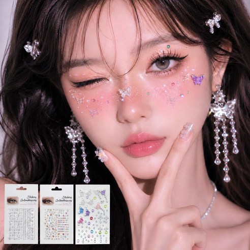 펄빈 블링블링 페스티벌 얼굴 큐빅 페이스 스티커 3종
