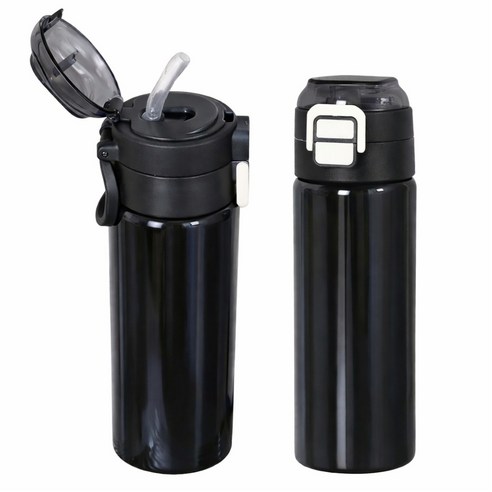 캐시리 비비 실리콘 빨대 스텐 텀블러 초등학생텀블러 보온병, 1개, 500ml, 모던블랙