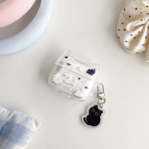AirPods 애플 에어팟 귀여운 고양이 보호 커버 케이스+ 키링 세트