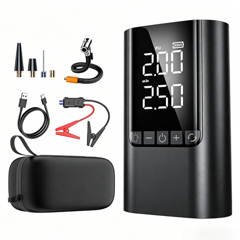 HELLOLEIBOO 다기능 타이어 펌프 10000mAh, 블랙, 1개