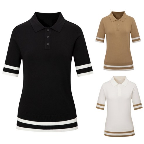 [골프공장] 여성골프티셔츠 두줄 니트 반팔 티셔츠 골프 반팔티셔츠