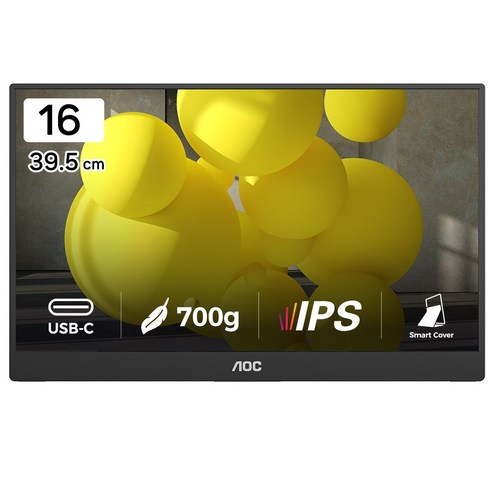 알파스캔 AOC 16T20 IPS USB- C타입 포터블 스피커 시력보호 무결점 휴대용 초경량 모니터, 39.5cm