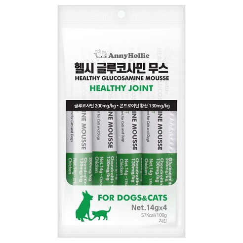 애니홀릭 반려동물 헬시 글루코사민 무스 간식 영양제 치킨맛, 4회분, 뼈/관절강화, 1개