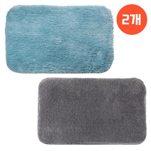 루보르 1+1 빨아쓰는 미끄럼방지 푹신한 욕실 발매트, 그레이+블루, 도톰 버전 (3cm)