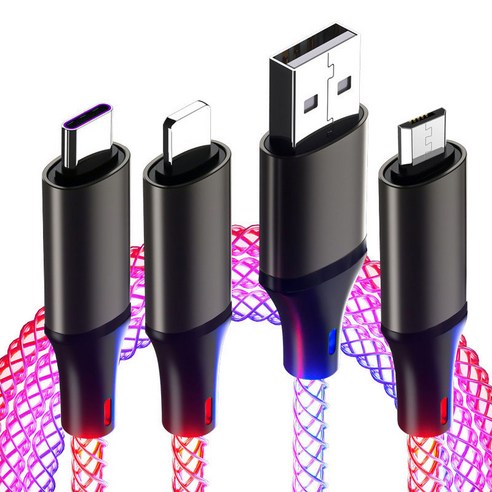 3in1 멀티 인터페이스 초고속 충전 케이블 RGB 그라데이션 발광 데이터 케이블