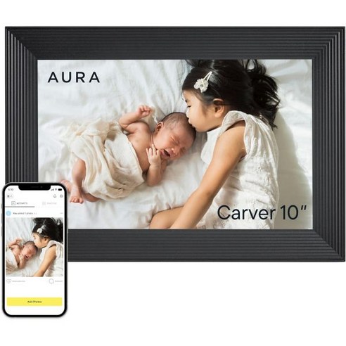 Aura 아우라 디지털 액자 10.1인치 HD 디스플레이 Wirecutter 선정 베스트의 어디서든 사진을 액자에 바로 문자로 전송 Wi Fi를 통한 빠르고 간편한 설치 앱 광, Black, 10"