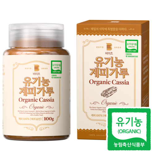 [국내 유기농 인증] 비이츠 유기농 계피가루 YB1등급, 1개, 100g