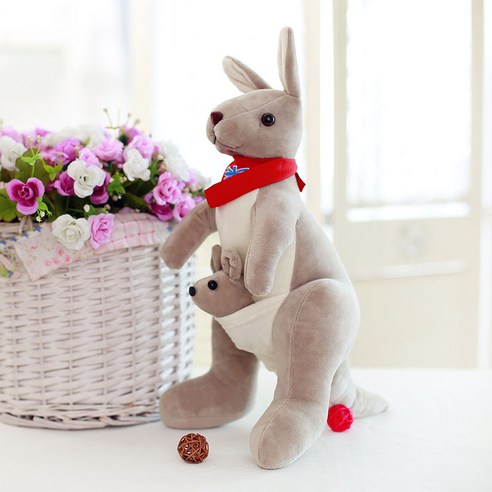 헤일리마켓 호주 캥거루 인형 봉제 인테리어 선물, 1개, 그레이(레드스카프), 32cm