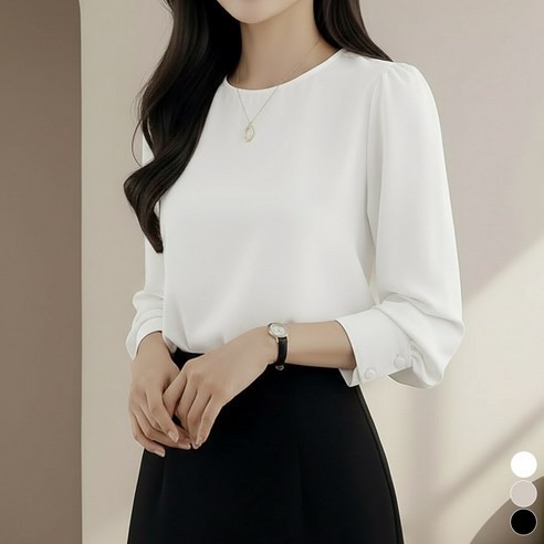 끌로이 여성 링클프리 브이넥 블라우스 셔츠 남방 라운드넥 오피스룩 데일리룩 셔링