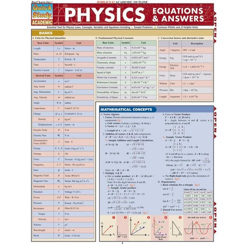 Physics Equations & Answers: QuickStudy Laminated Reference Guide ...