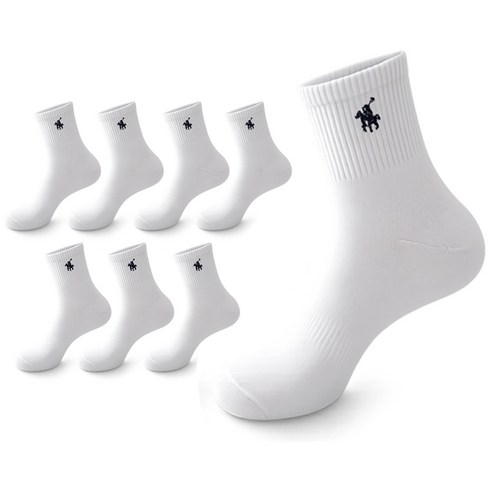마상격구 남성 스포츠 중목 양말, 8개, 화이트