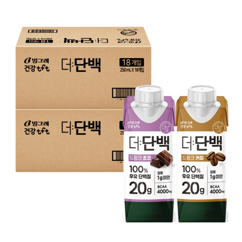 빙그레 더단백 드링크 프로틴음료 2종 혼합(초코18+커피18) 총 36개