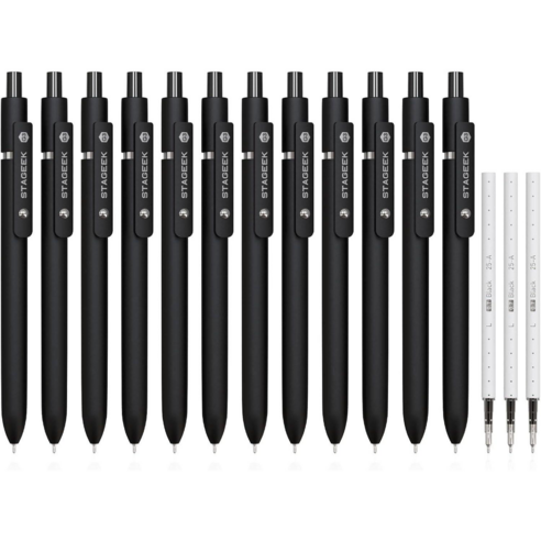 [국내발송] STAGEEK 스테이지크 젤펜 볼펜 0.7mm [본품+리필3개], 1개, 올블랙[본품12개+리필3개]