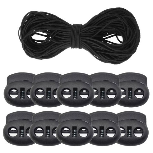 둥근 칼라 고무줄 4m+끈조절 돼지코 스토퍼10개, 1개, 블랙4mm