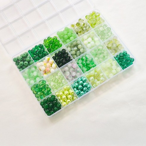24칸 유리구슬 8mm 혼합구슬 480pcs 크렉무늬 크리스탈, 1개, 24칸 그린