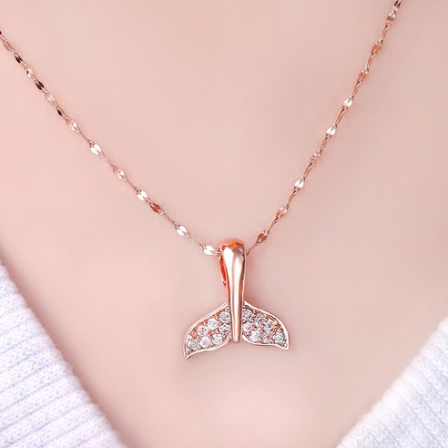 루이델라 14K 18K 여성 데일리 큐빅 행운의 고래꼬리 델핀스 금 목걸이 18K gold(45cm), 18K gold(45cm), 색상, 로즈 섬네일