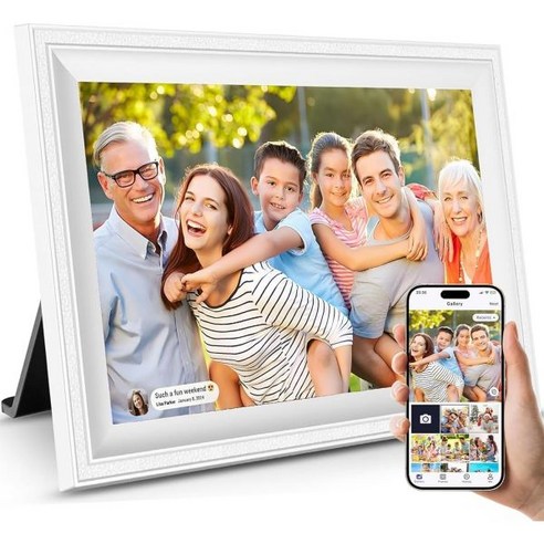 JIUGEDPF 디지털액자 전자액자 스마트 화이트 디지털 액자 WiFi 휴대폰 16GB 스토리지 10.1인치 1280x800 IPS 터치스크린 사진 자동 회전 벽걸이, White
