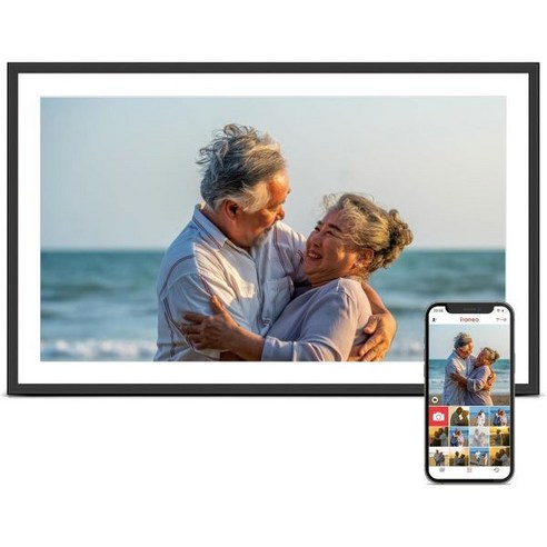 15.6인치 대형 디지털 액자 WiFi 지원 32GB 1920 1080 IPS HD 터치스크린 탁상용 벽걸이형 사진 비디오 공유 가능 생일 결혼식 어머니 선물 234738, 15.6' Black with White Mat 32G, 15.6' Black with White Mat 32G