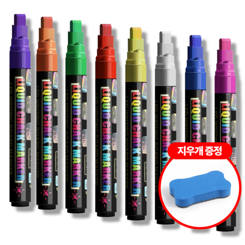 레츠굿 블랙보드 LED 라이팅 형광 마카펜, 8개, 혼합색상