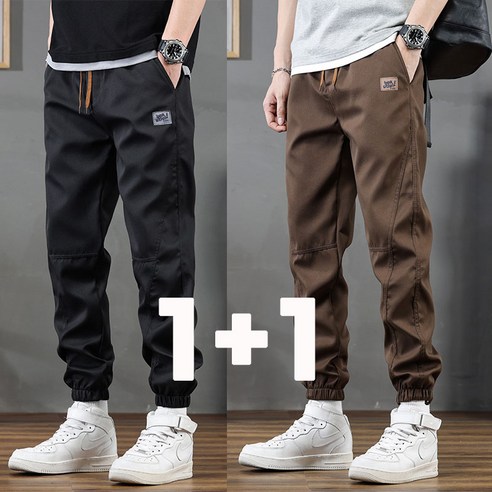 BIKASU 남자 사계절 밴딩 빅사이즈 카고바지 데일리 캐주얼 조거팬츠 작업복 바지 1+1