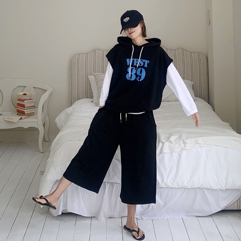 애플망고옷장 간절기 상하의 웨스트 여성세트 조끼후드7부바지