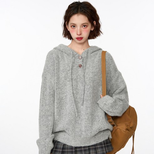 PC 여성 캐주얼 후드 니트 스웨터