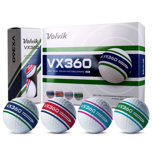 볼빅 VX-360 듀얼컬러 360도 퍼팅라인 골프공 1더즌, 화이트, 12개입, 1개