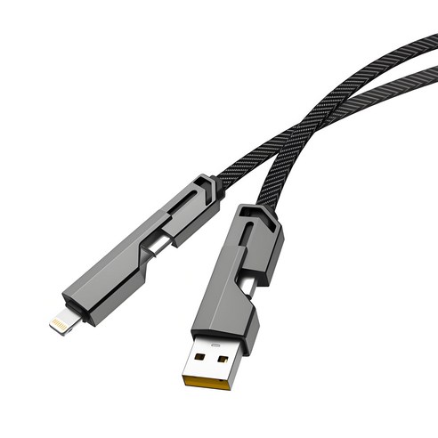 65w 고속 충전 케이블 4in1 쿼드러플 C to C 8핀 라이트닝 usb 타입, 1개, 회색, 1m