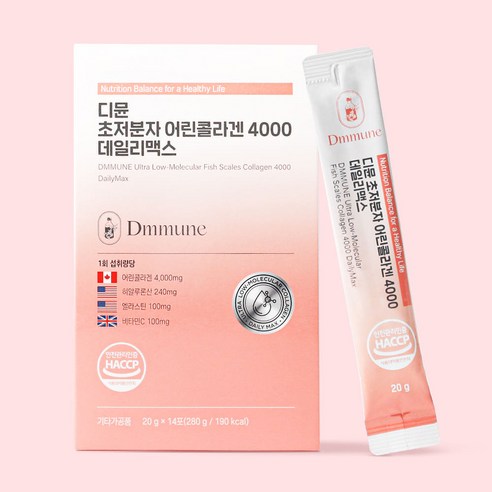 디뮨 초저분자 어린 피쉬콜라겐 4000 고함량 히알루론산 엘라스틴 데일리맥스, 2박스, 280g