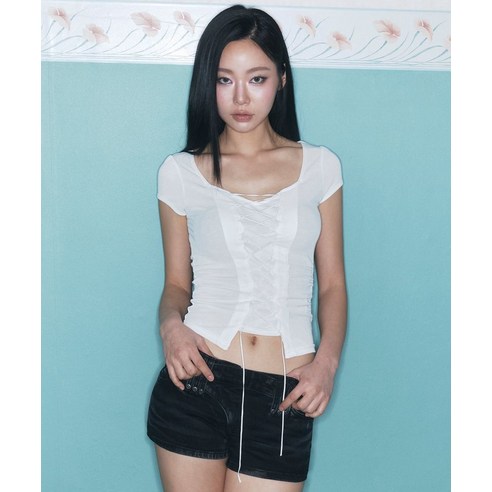 [플리즈노팔로우] Heren Corset Short Sleeve Top (Ivory)