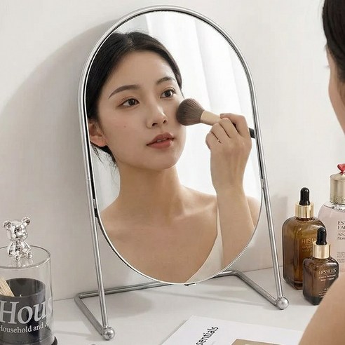 탁상거울 화장거울 스탠드 탁상용 화장대거울 인테리어 거울 책상꾸미기 침실 데스크용, 실버L