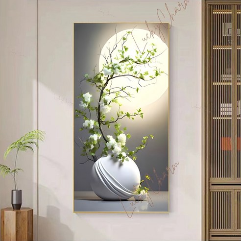 40x80 금전운 달항아리 보석십자수 흰 꽃 행운 재물 사업 성공 비즈 십자수 DIY, 1개, 40x80cm