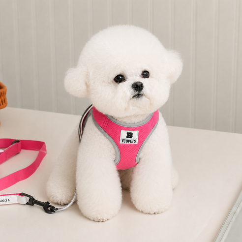강아지 하네스 소형견 조끼형 가슴줄 편안한 착용감 산책용, 1개, 분홍색