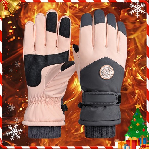 ZOZOFO 방한 장갑 스키장갑 스키겸용 스마트터치 방한장갑 방수 방풍 스키 보드 장갑 양손세트 오토바이 장갑 등산장갑 겨울장갑, 여성용-(핑크 블랙..., 1개
